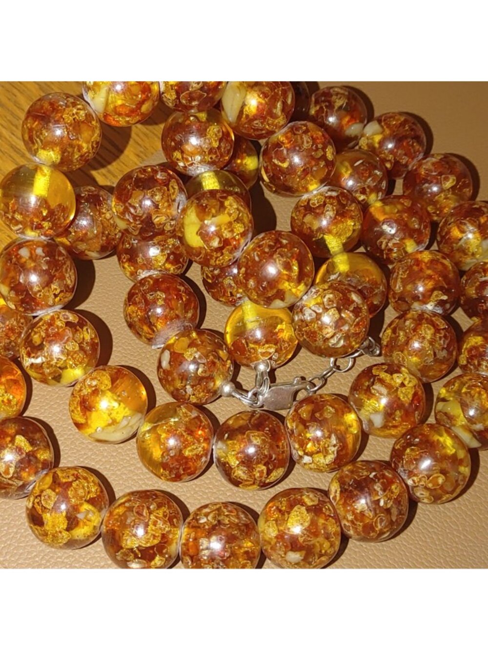 Double Strand Amber Bead Necklace Vintage Sterling Silver Clasp 206g 15mm Beads - Picture 12 of 16